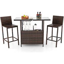 Costway Patio Wicker Height Table Chair 121 x 57.5 x 30 cm Outdoor Bar Set, 1 Table incl. 2 Chairs