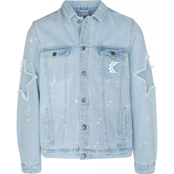 Karl Kani Paintsplatter Denim Trucker Jacket - Bleached Blue/White