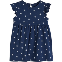 H&M Kid's Flounce Trimmed Jersey Dress - Dark Blue/Floral (0928133059)