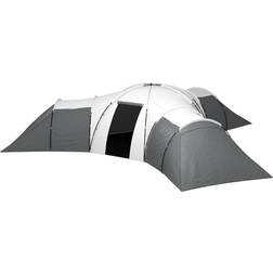 OutSunny Tunnelzelt, Campingzelt für 6-9 Personen, Familienzelt mit 3 Schlafzimmern, Wohnzimmer, Veranda, Tragetasche, 2000mm Wasserabweisend Oxford, für Garten, Grau