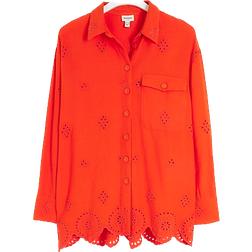 River Island Linen Blend Broderie Detail Shirt - Red