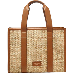 Aspinal of London Henley Step Weave Raffia Tote Bag -Natural/Tan