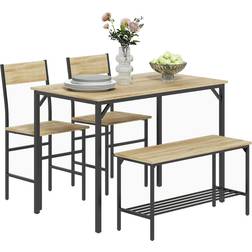 Homcom 4 Piece Natural Wood Finish/Black Dining Set 60x110cm