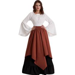 Veishet Medieval Women Long Dress Brown