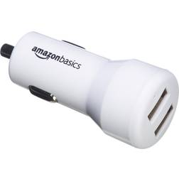 Amazon Basics 4.8 Amp 24W Dual USB Car Charger for Apple and Android Devices, White, 4-Pack