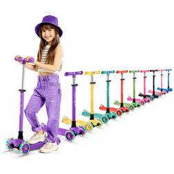 LifeMaster Kids Scooter – Children and Toddler 3 Wheel Kick Scooter – LED Wheel Lights Illuminate when Rolling– Adjustable Handlebar – Indoor and Outdoor Purple