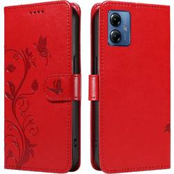 Embossed Butterfly And Card Slot Wallet Case with Hand Strap for Motorola Moto G14