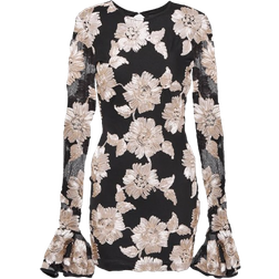 ROTATE Birger Christensen Floral Mesh Mini Dress - Oyster Mushroom