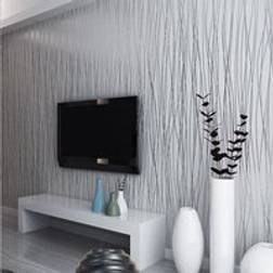 LivingAndHome 10M 3D Crushed Silk Striped Grey Silver Textured Wallpaper for Room