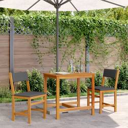 vidaXL Balcony with Cushions 3 Piece Solid Wood Acacia 31.5 x 21.7 x 29.5 in Brown and Gray Patio Dining Set