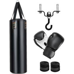 Costway 4-In-1 Hanging Punching Bag Set with Punching Gloves and Ceiling Hook