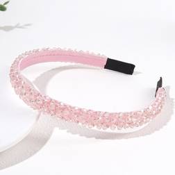 Shein pc Pink Four Row Crystal Beaded Handmade Hairband With Crystal Headband Buckle Perfect Daily Wear