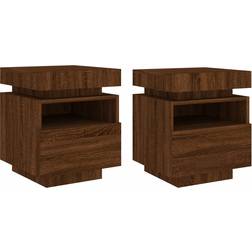 vidaXL Nightstand with LED Brown Oak Bedside Table 39x40cm