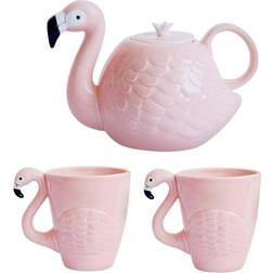 JointVictory Flamingo Coffee Mugs And Teapot 3pcs