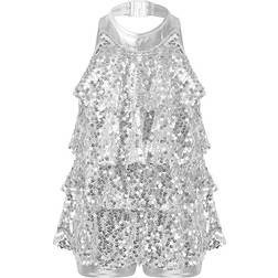 TiaoBug Shiny Sequins Dance Dress - Silver