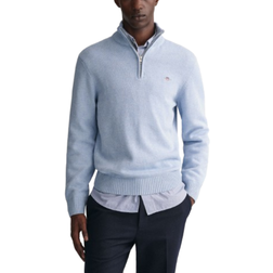 Gant Half Zip Cotton Jumper - Light Blue Melange