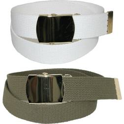 CTM Kid's Cotton Belt with Brass Military Buckle 2-pack - Olive/White