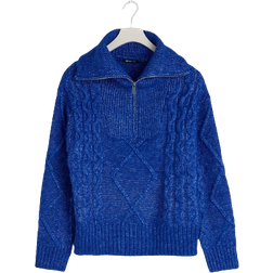 Gina Tricot Knitted Zip Sweater - Cobalt Blue