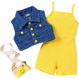 Shein Young Girl Cami Romper & Flap Pocket Button Front Shirt