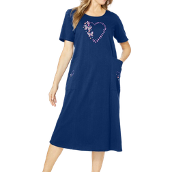 Dreams & Co Sleep Shirt Tee Plus Size - Evening Blue Butterfly