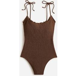 J.Crew Smocked tie-shoulder one-piece swimsuit - Dark Fudge