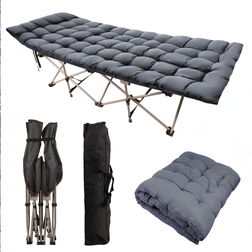 Groundlevel Fold Out Camp Bed with Removeable Cushioned Mattress Grey