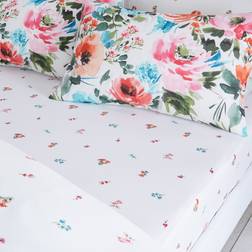 Dunelm Malin Stem Blooms Fitted Bed Sheet Multicolour (260x220cm)