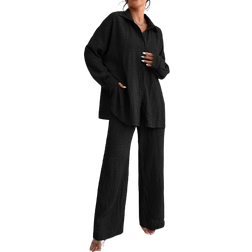 Shein Relaxiva Solid Drop Shoulder Shirt & Wide Leg Pants