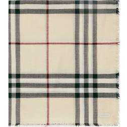 Burberry Womens Stone Checked Frayed-trim Wool Scarf