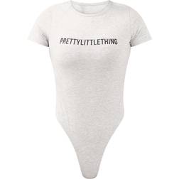 PrettyLittleThing Logo Short Sleeved Bodysuit - Ash Grey