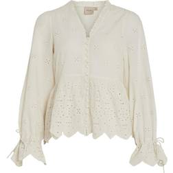 Vila Embroidered Long Sleeved Blouse - Birch