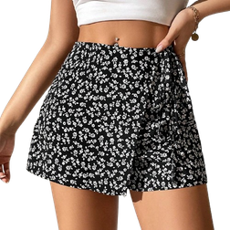 Shein PETITE Ditsy Floral Print Knot Side Wrap Hem Summer Skort
