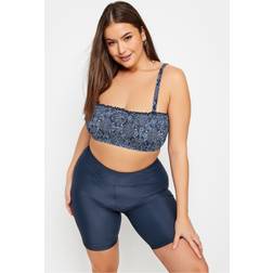Yours Curve Shirred Blue Tile Bikini Top, Blue, 30-32, Women