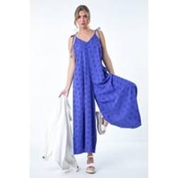 Dusk Fashion Cotton Broderie Pocket Wide Leg Jumpsuit in Indigo