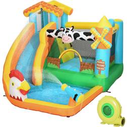 OutSunny 5-in-1 Farm Style Bounce Castle with Slide & Trampoline Pool Water