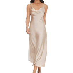 Shein BIZwear Women's Solid Color V-Neck Satin Spaghetti Strap Dress, Perfect For Work