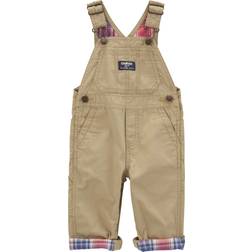 OshKosh Kid's Classic Plaid Lined Canvas Overalls - Khaki (195862492329)