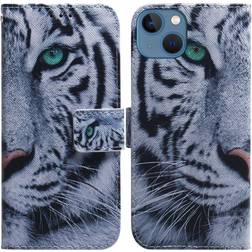 Coloured Drawing Tiger Pattern Flip Leather Phone Case for iPhone 15