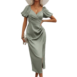 Shein VCAY Solid Sweetheart Neck Split Dress