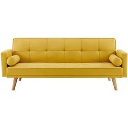 GRS Seatle With Bolster Cushions Mustard Linen Sofa 191cm 3 Seater