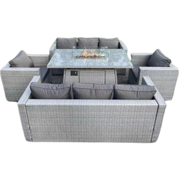 Fimous Gas Fire Pit Patio Dining Set, 1 Table incl. 2 Chairs & 2 Sofas