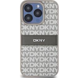 DKNY iPhone 15 Pro Max Repeat Pattern Tonal Stripe Cover Beige