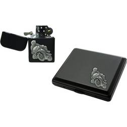 Knight Matt Black Cigarette Case and Stormproof Petrol Lighter