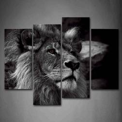 First Wall Art Lion Head Portrait Black/White Wall Decor 66x30.5cm 4pcs