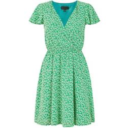 MELA Ditsy Print Wrap Skater Dress - Green