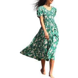 Roman Floral Shirred Waist Tiered Midi Dress - Green