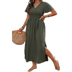 Shein Frenchy Plus Size Women's Waist Wrap & Ruffle Sleeved Dress