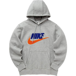 NIKE Club Fleece Men's Pullover Hoodie - Dark Grey Heather/Light Smoke Grey/Safety Orange