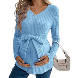 Shein Maternity Solid Color Ribbed Knit T-shirt