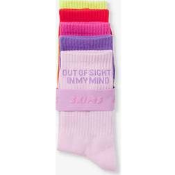 SKIMS Womens V-dayValentine’s Day Slogan-intarsia Ribbed Stretch Cotton-blend Socks Pack of Five